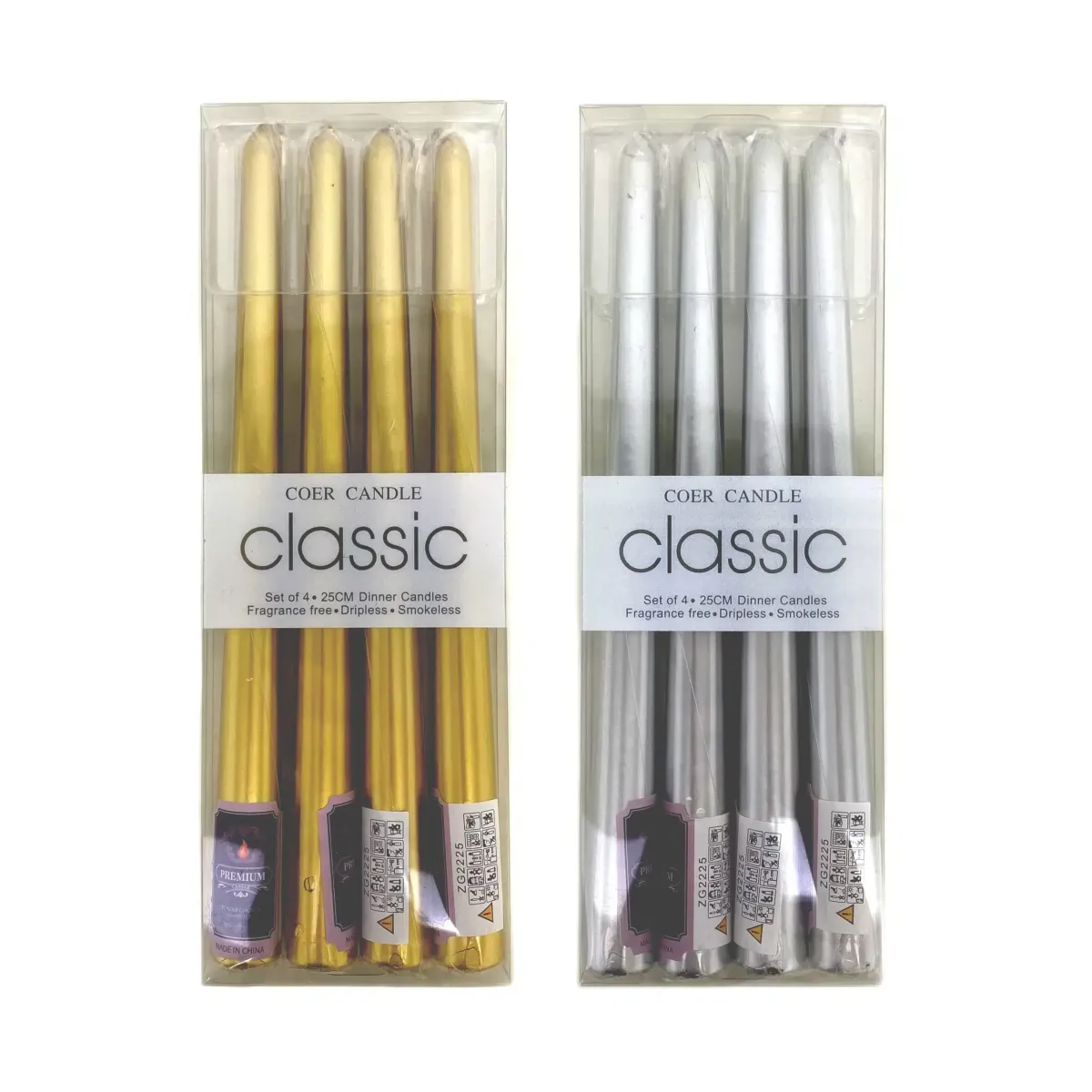 Metallic Candle 25 cm – Gold/Silver (4 pcs‑pack)