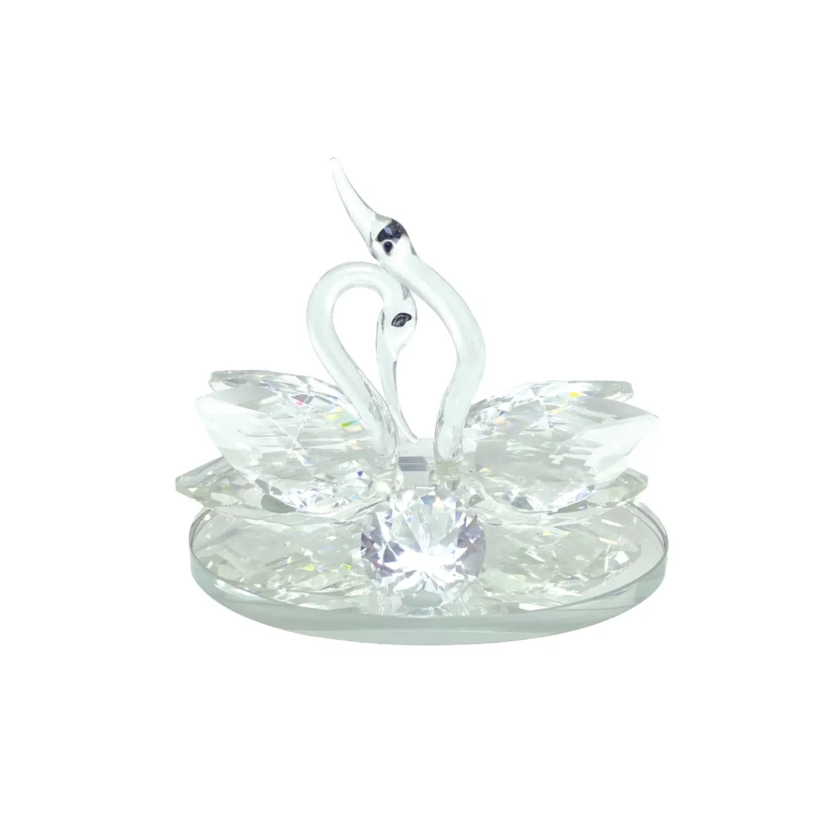 Two Crystal Swans Standing On Round Base