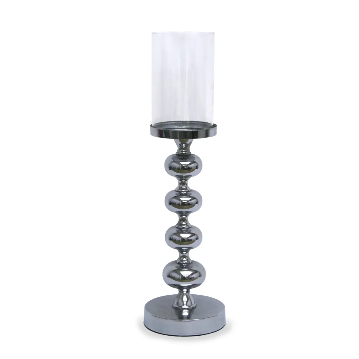 Four Nodes Silver Base Transparent Glass Candle Holder