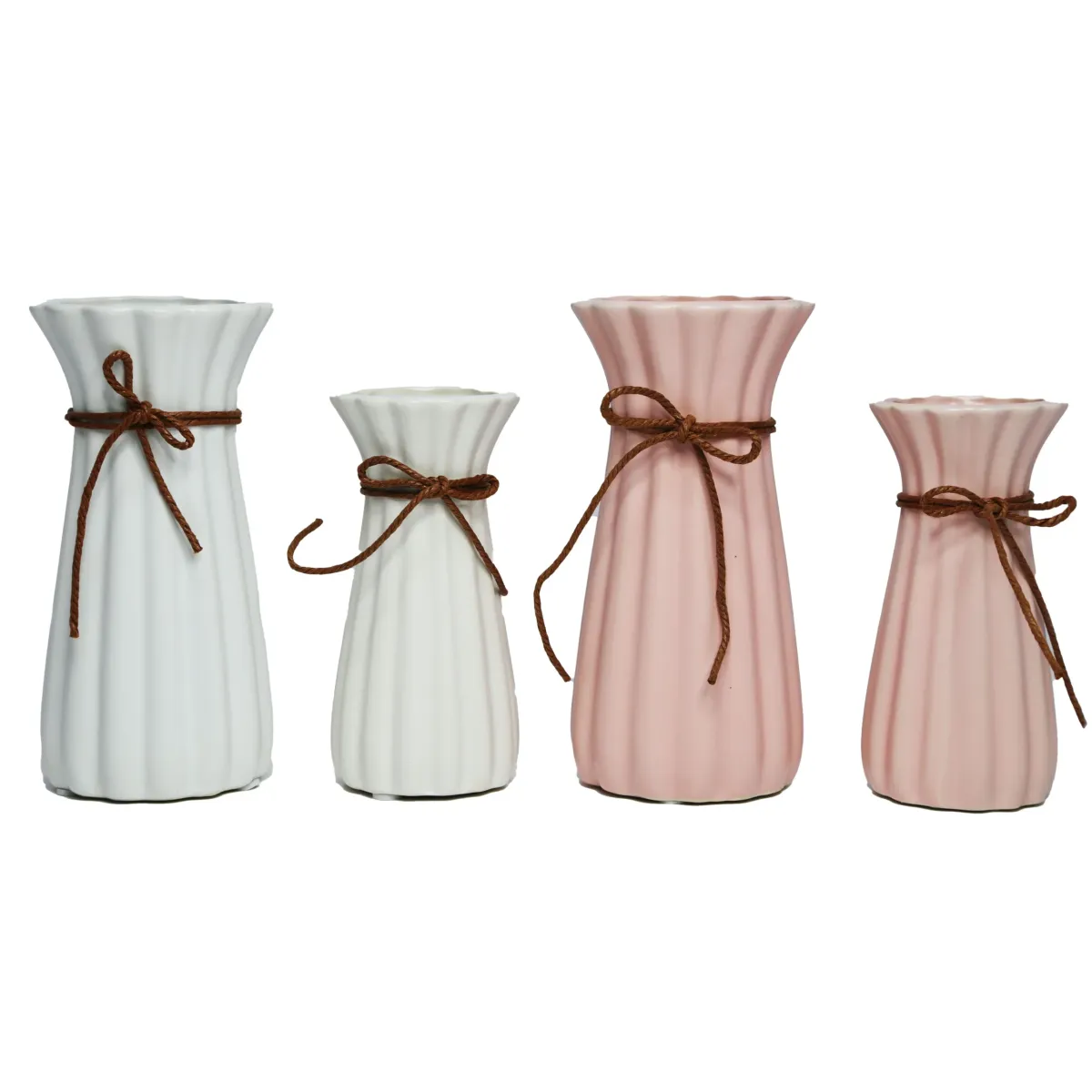 Wide Ribbed Vase With Rope Around Neck