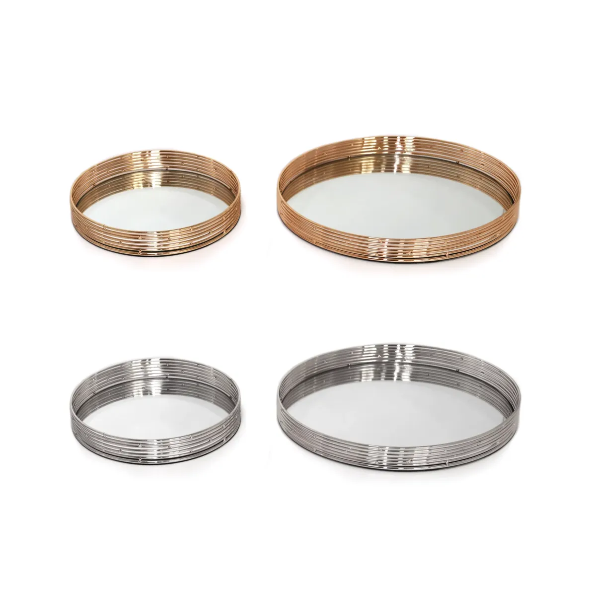 Mirror Base Lined Lines Round Metal Tray