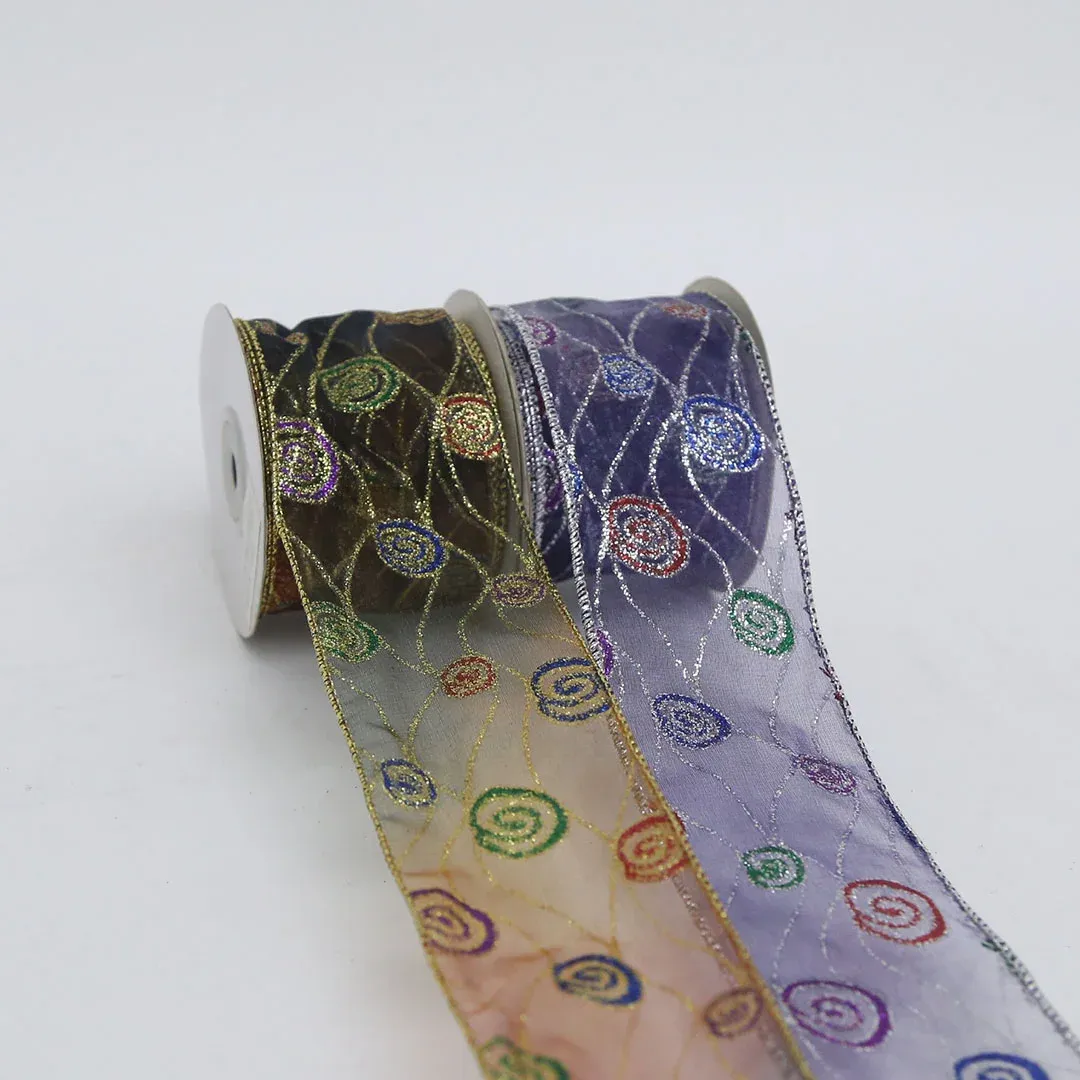 Multicolored Swirls Pattern Organza Ribbon