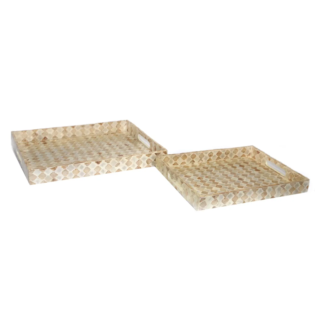 Beige Arabesque Pattern Rectangle Shell Tray – Add Elegant Texture to Your Decor!
