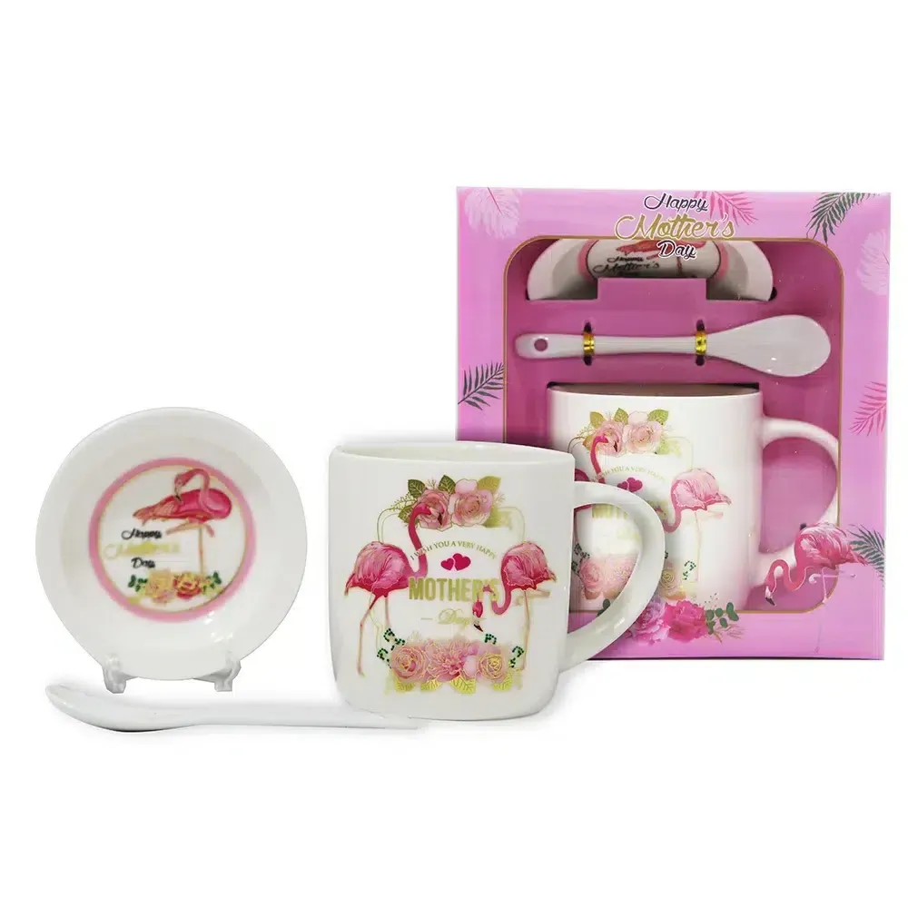 “I Wish You a Very Happy Mother’s Day” Flamingo Mug & Spoon Set – Seasonal Tea & Coffee Souvenir
