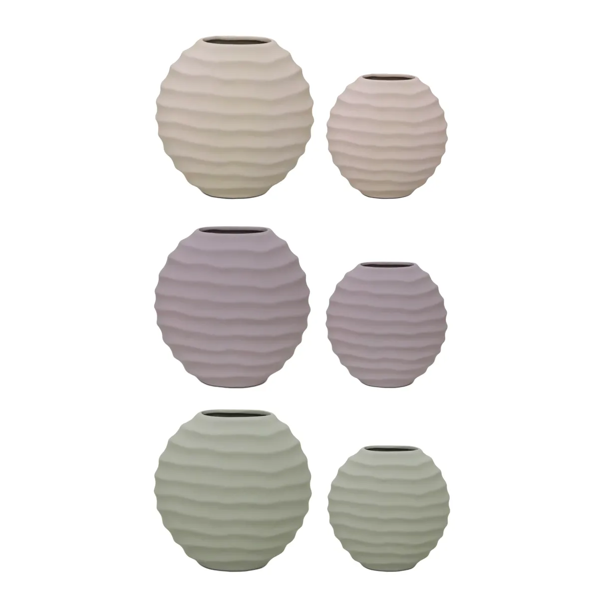 Horizontal Ribbed Oval Ceramic Vase – Beige, Sage or Viola