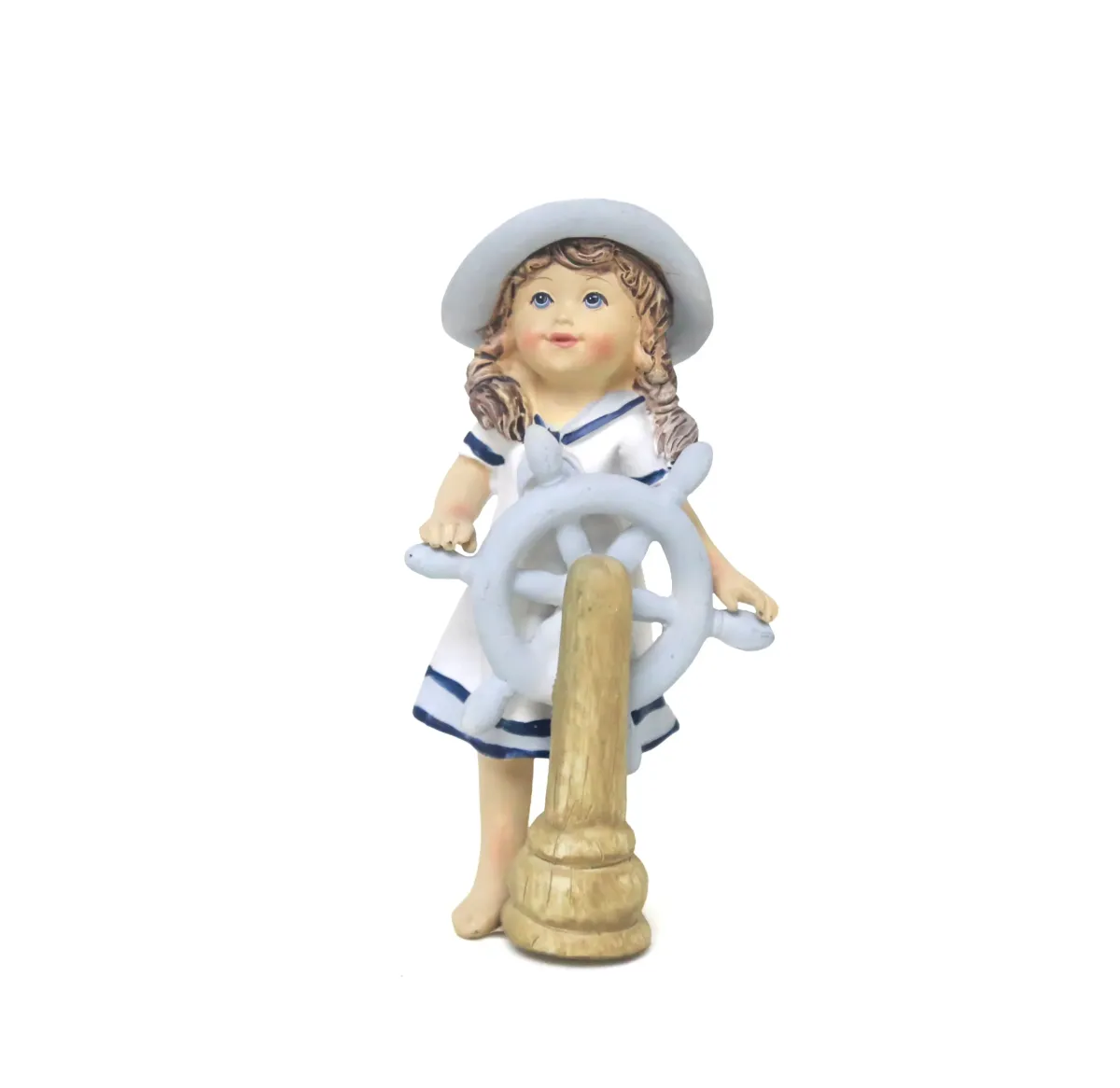 Marine Girl & Ship Wheel Resin Decor – Nautical Accent