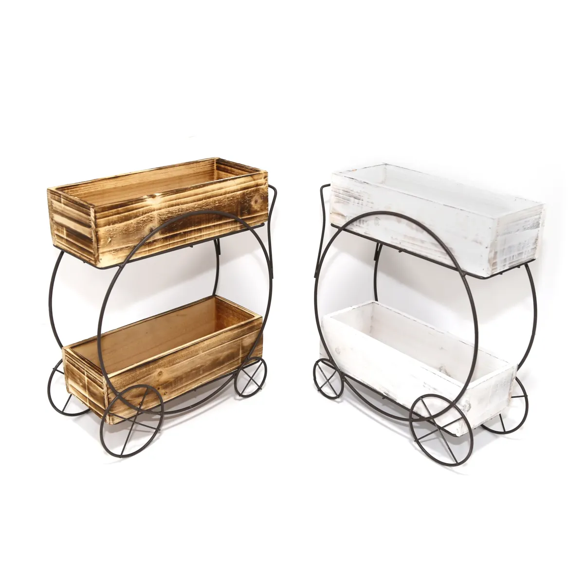 Two‑Floor Metal & Wooden Carriage | Rustic 2‑Tier Decorative Wagon Stand