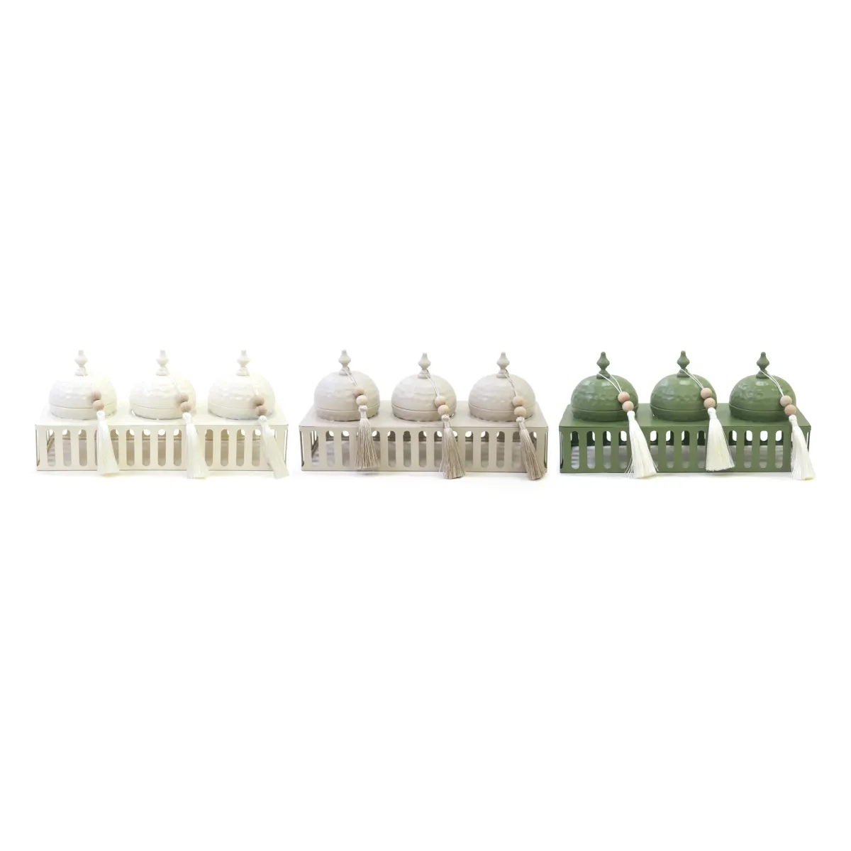 3 Hammered Canisters on Patterned Stand – Elegant Set