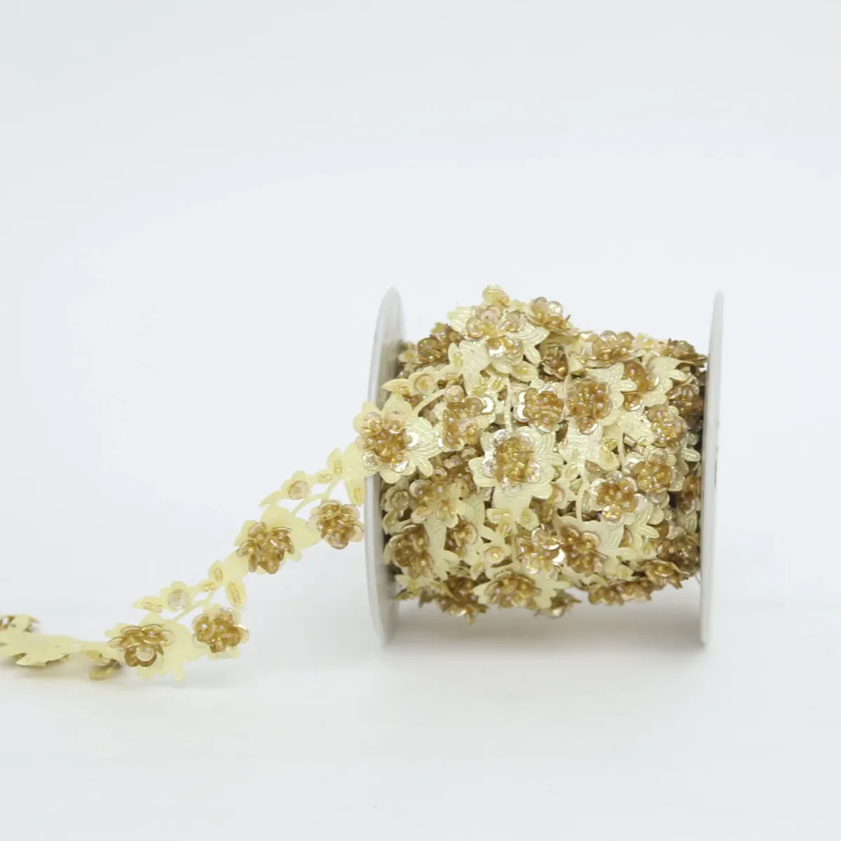 Yellow Fold Beaded Flower Embroidered Ribbon