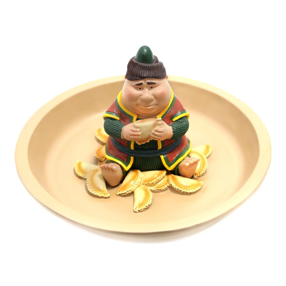 Freestanding Fat Man Eating Dumplings Round Tray – Ramadan Decorative Collection | Festive Serving & Tabletop Accent