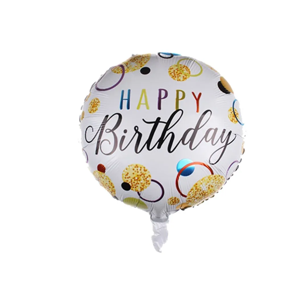 Colored Circle Print “Happy Birthday” Foil Balloon – Celebrate with Colorful Fun!