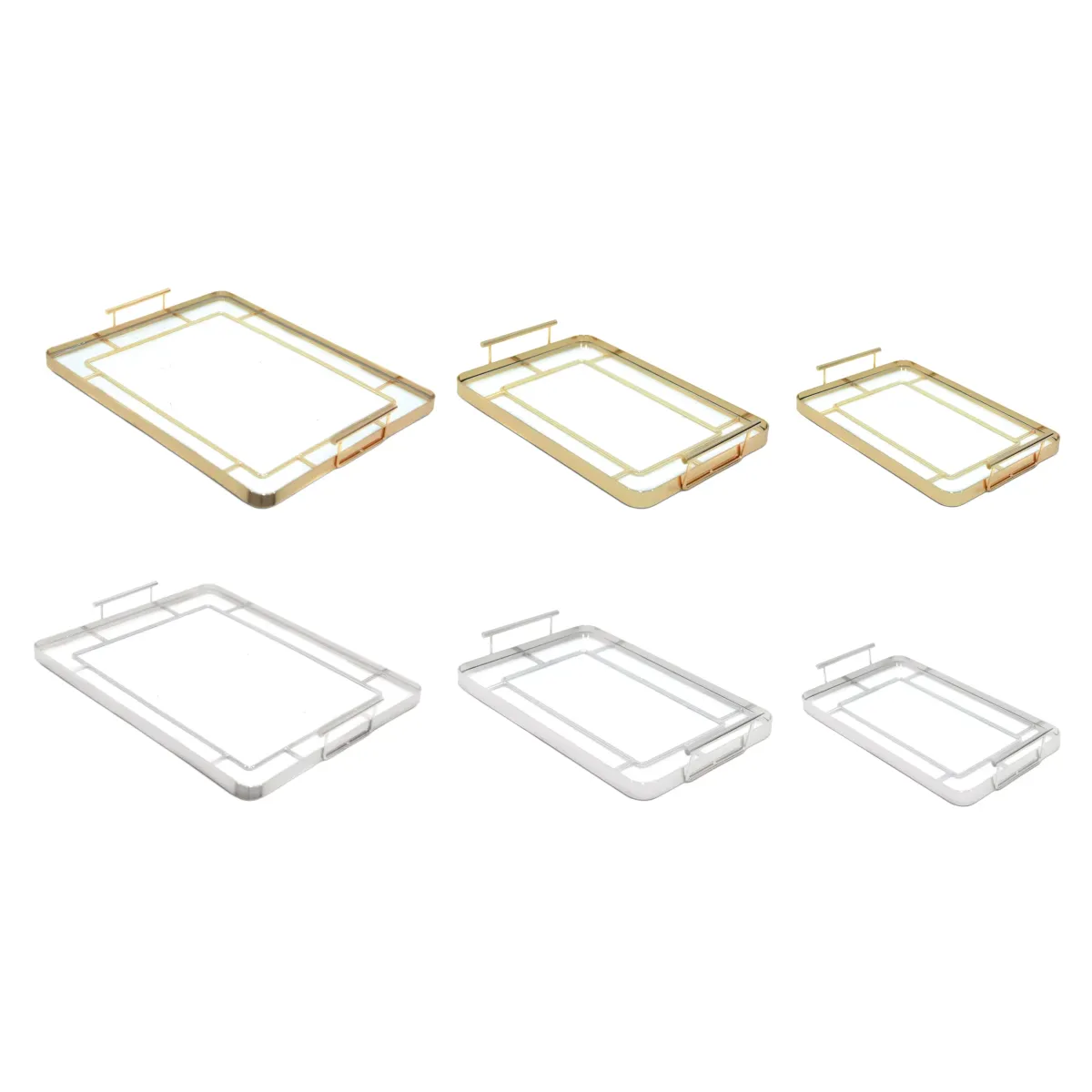 Rectangular Glass Metal Rim Tray