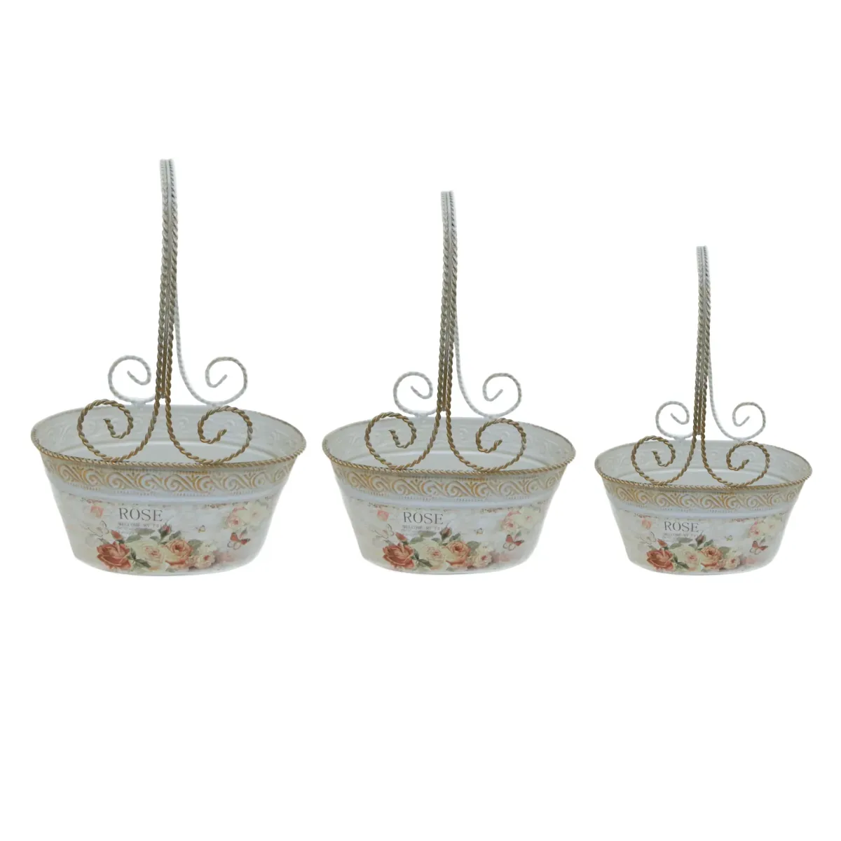 Oval Rose Countryside Basket Set With Upper Handle
