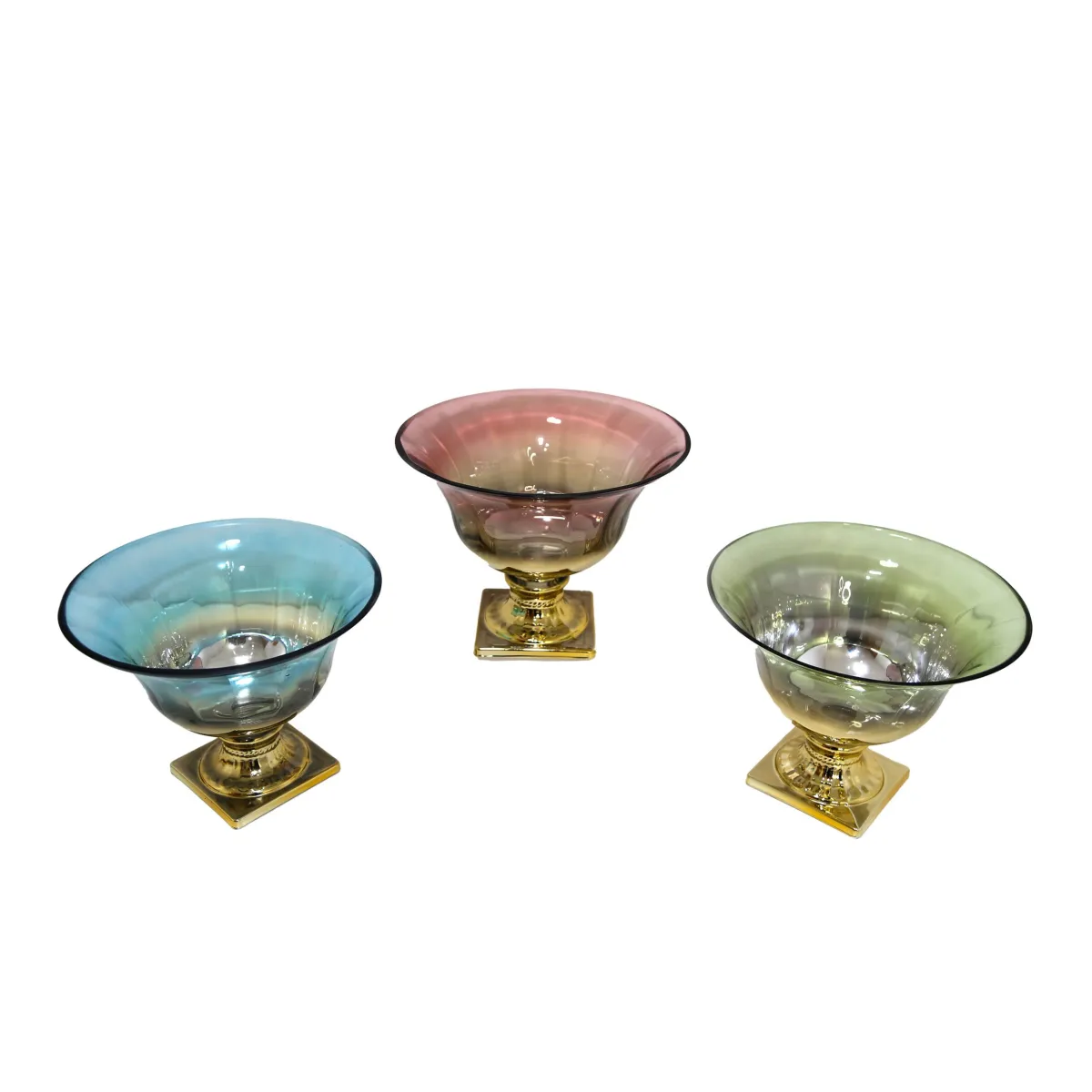 Gold Square Base Glass Bowl for Centerpiece