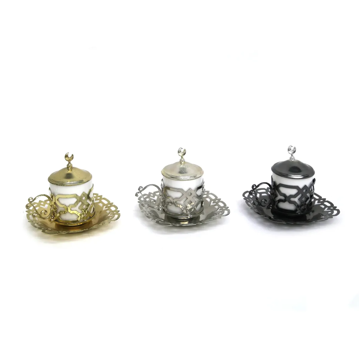 White Ceramic Coffee Cup Set with Holder, Cover and Saucer