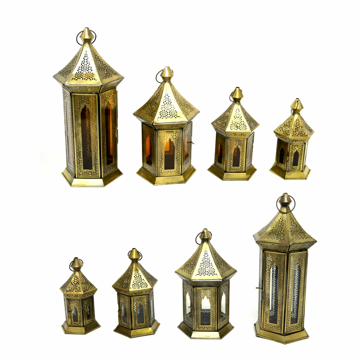 Elegant Ramadan Hexagonal Metal & Glass Lantern