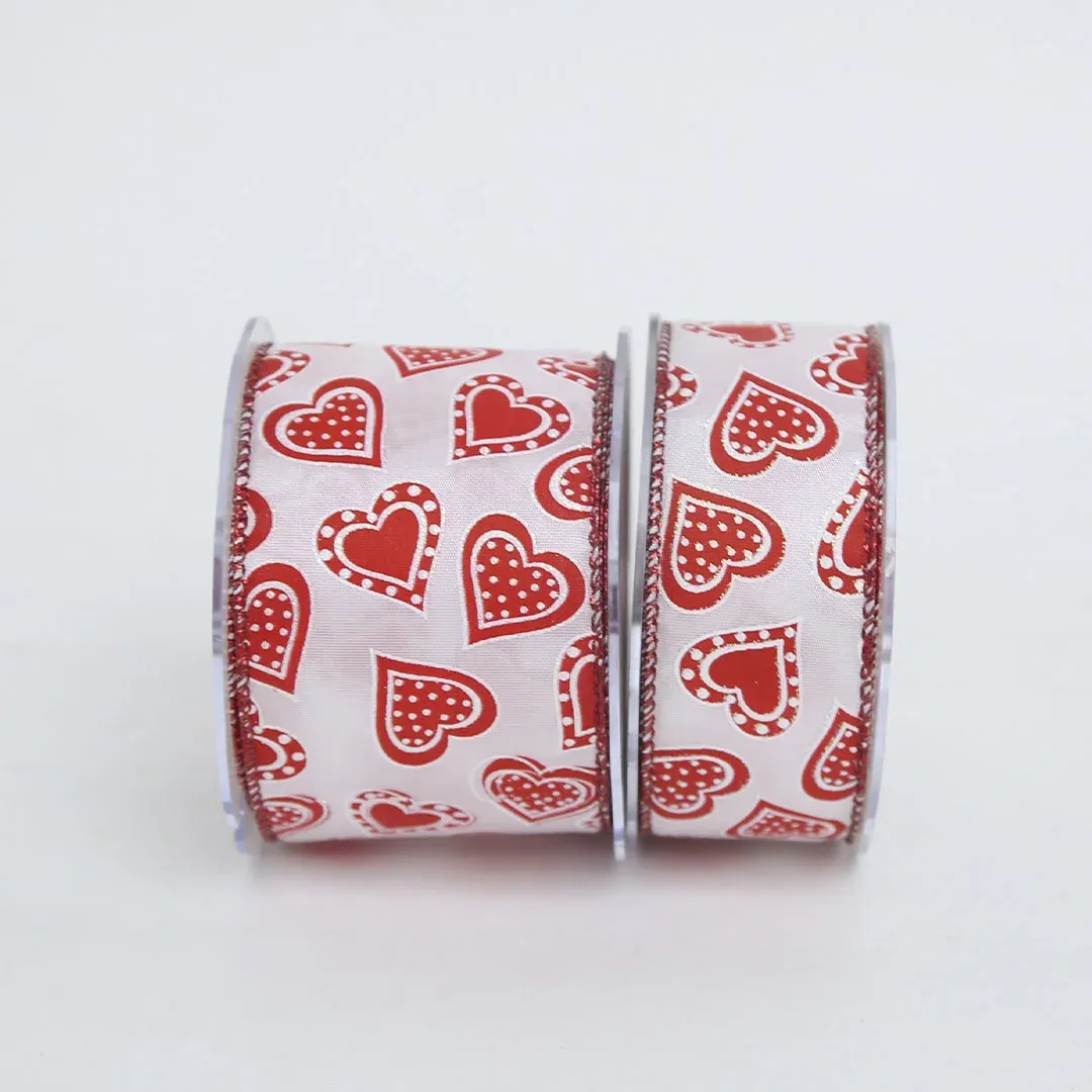Dotted Heart Designed Taffeta Ribbon