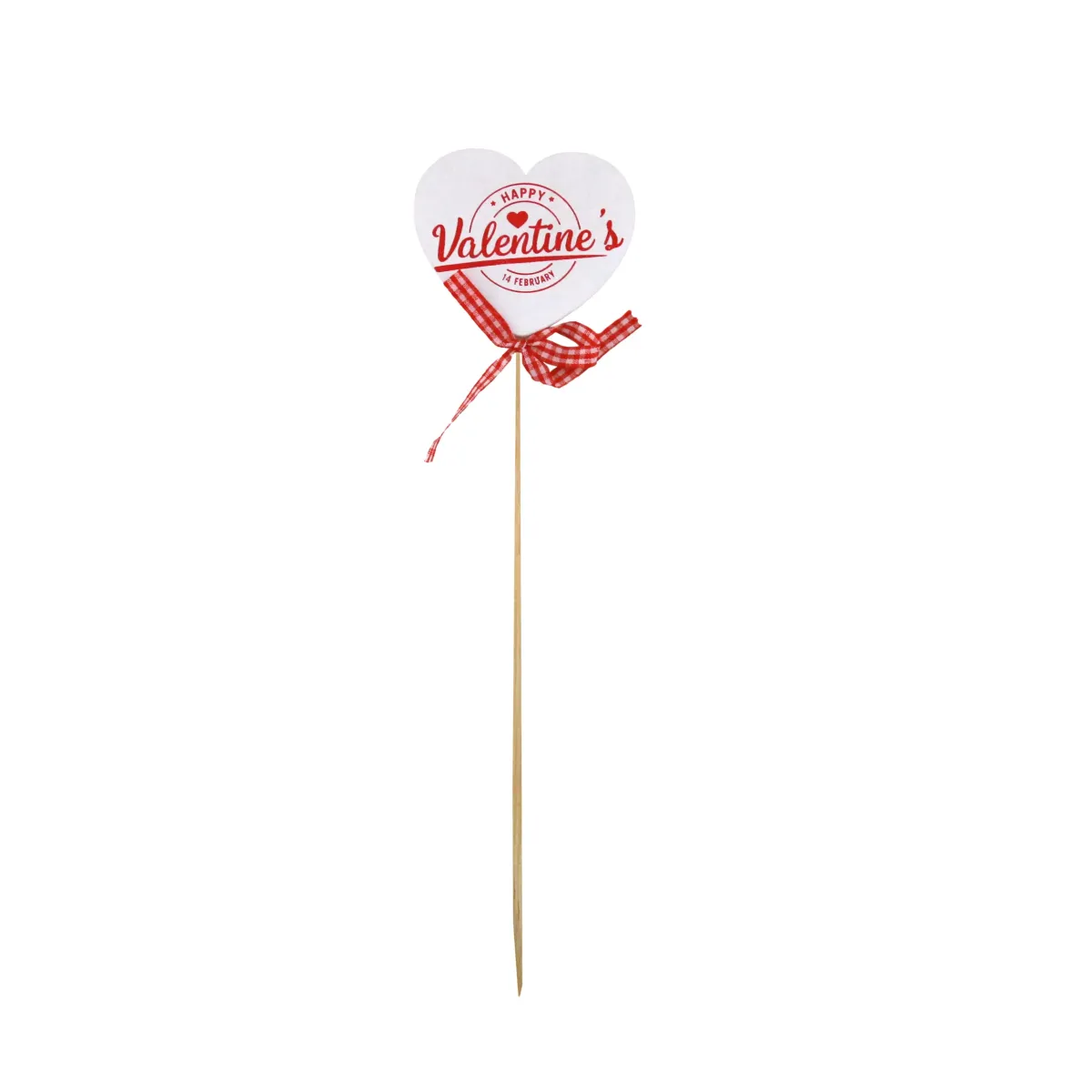 “Happy Valentine” White Heart Bow Tied Stick