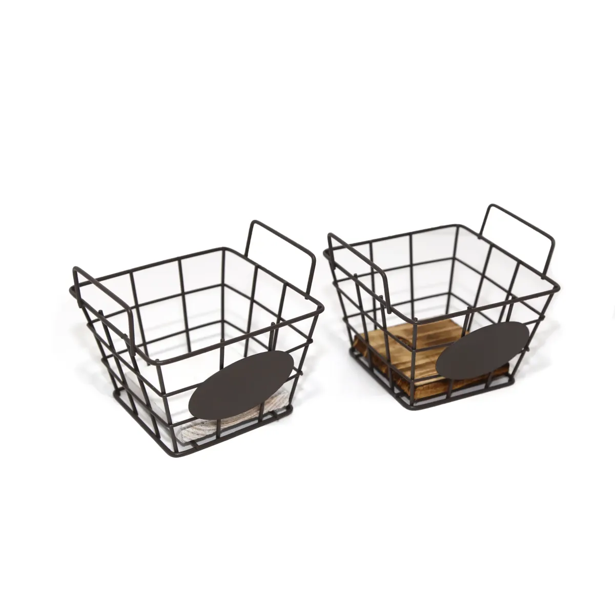 Mini Metal Basket With Wooden Base