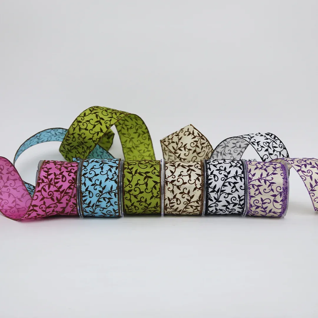 Leaf Pattern Taffeta Ribbon