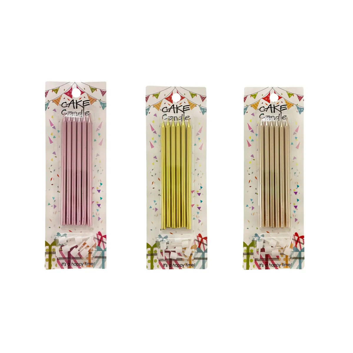Metallic Candle with Holder – 13 cm, Gold/Rose/Silver