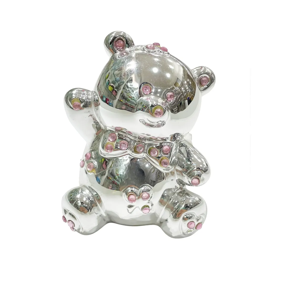 Silver Crystal Teddy Money Bank