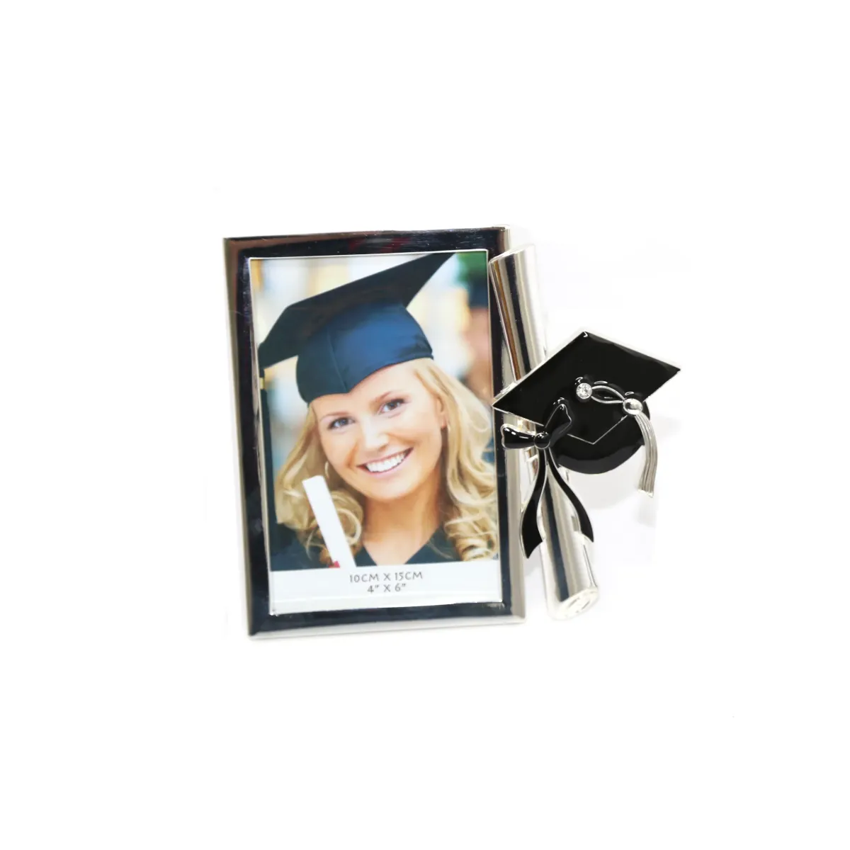 Silver Plated Graduation Photo Frame – Elegant 5×7 Diploma & Picture Display with Engraved Cap Design, Perfect Graduation Keepsake