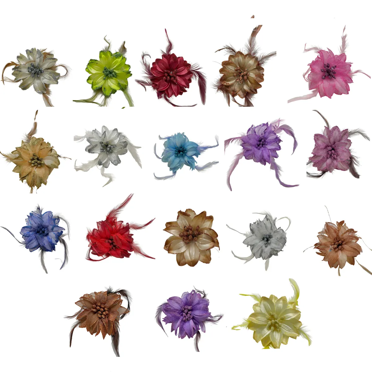 Feathered Spiky Fabric Flower Motif – Decorative Accent