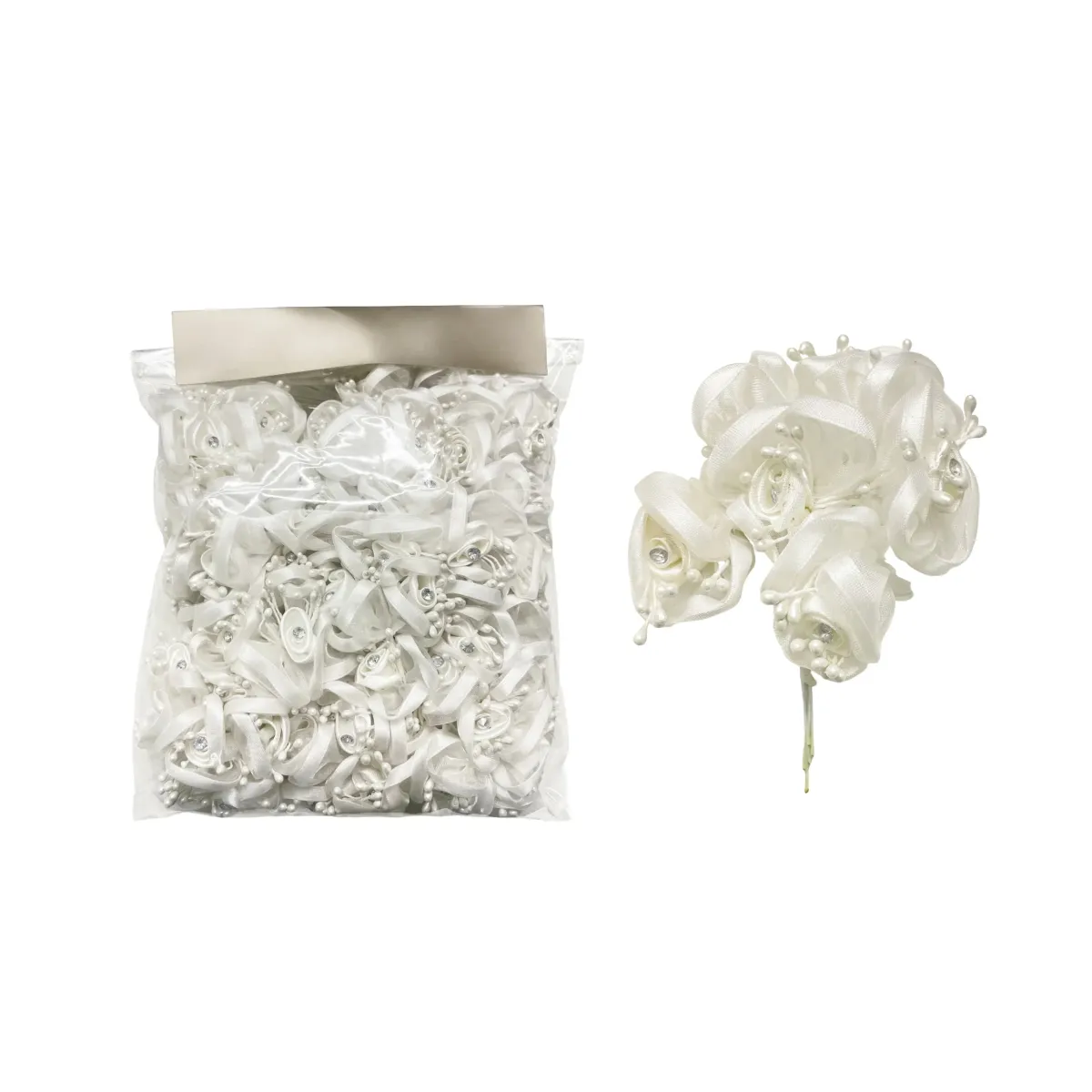 White Satin & Organza Rose Spray