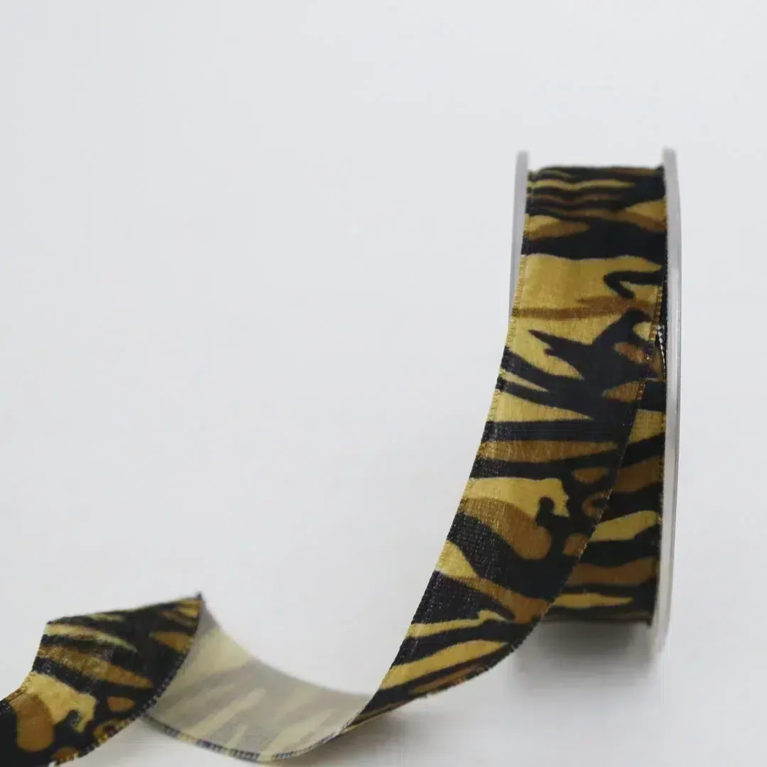 Golden Brown Tiger Velvet Ribbon