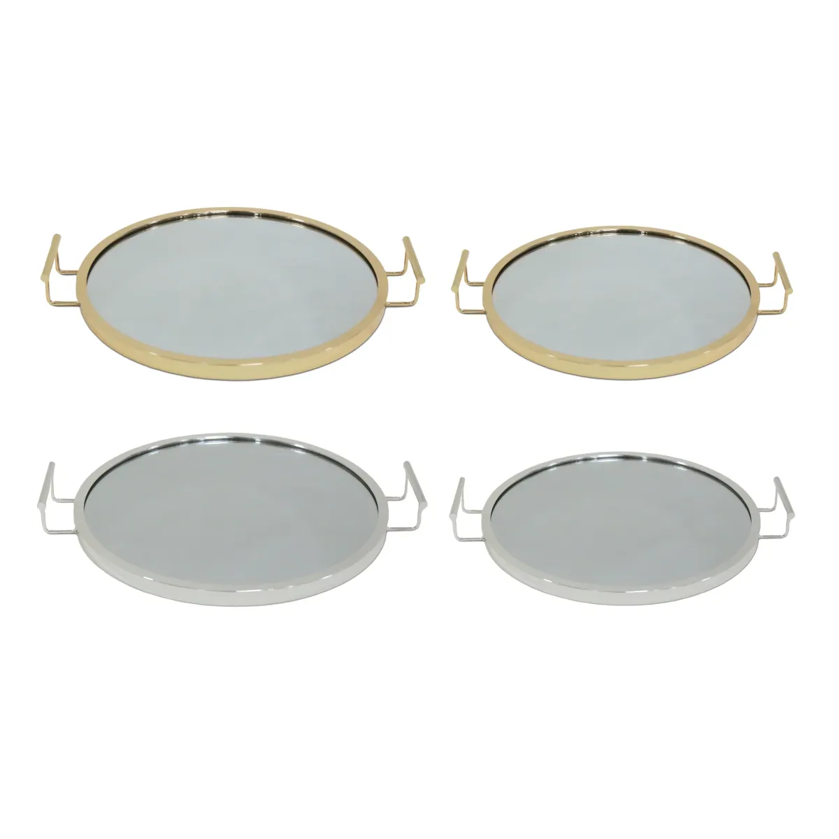 Mirror Base Gold Rim Handled Tray