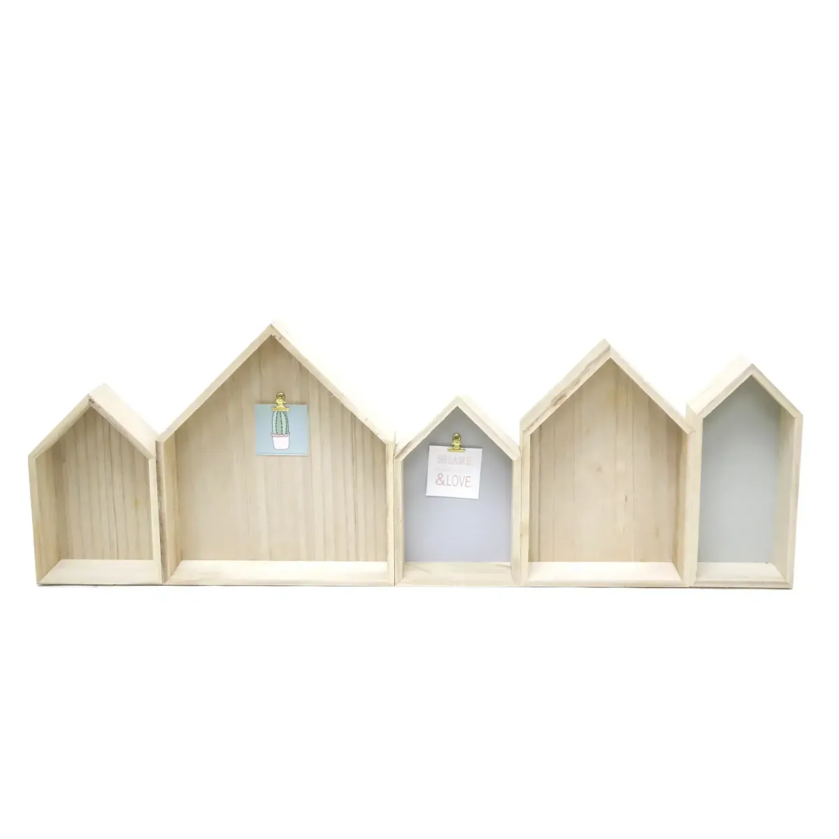5 Sections House Shape Wooden Wall Decoration