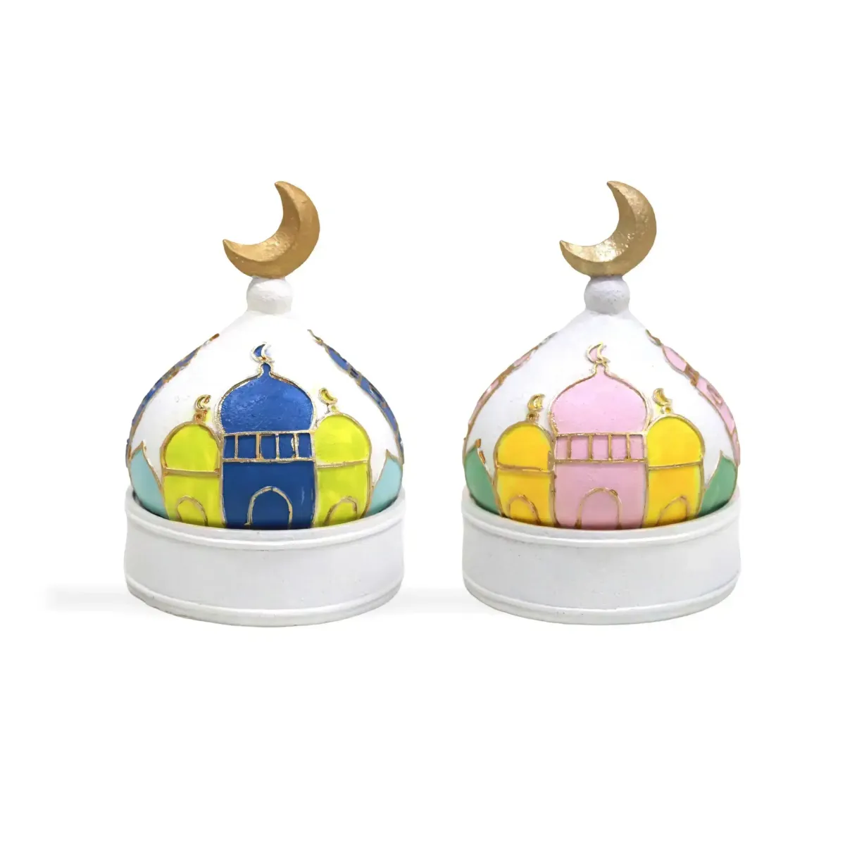 Ramadan Inspired Mosque Dome Cover Resin Canister – Vibrant Decoratives for Holy Nights