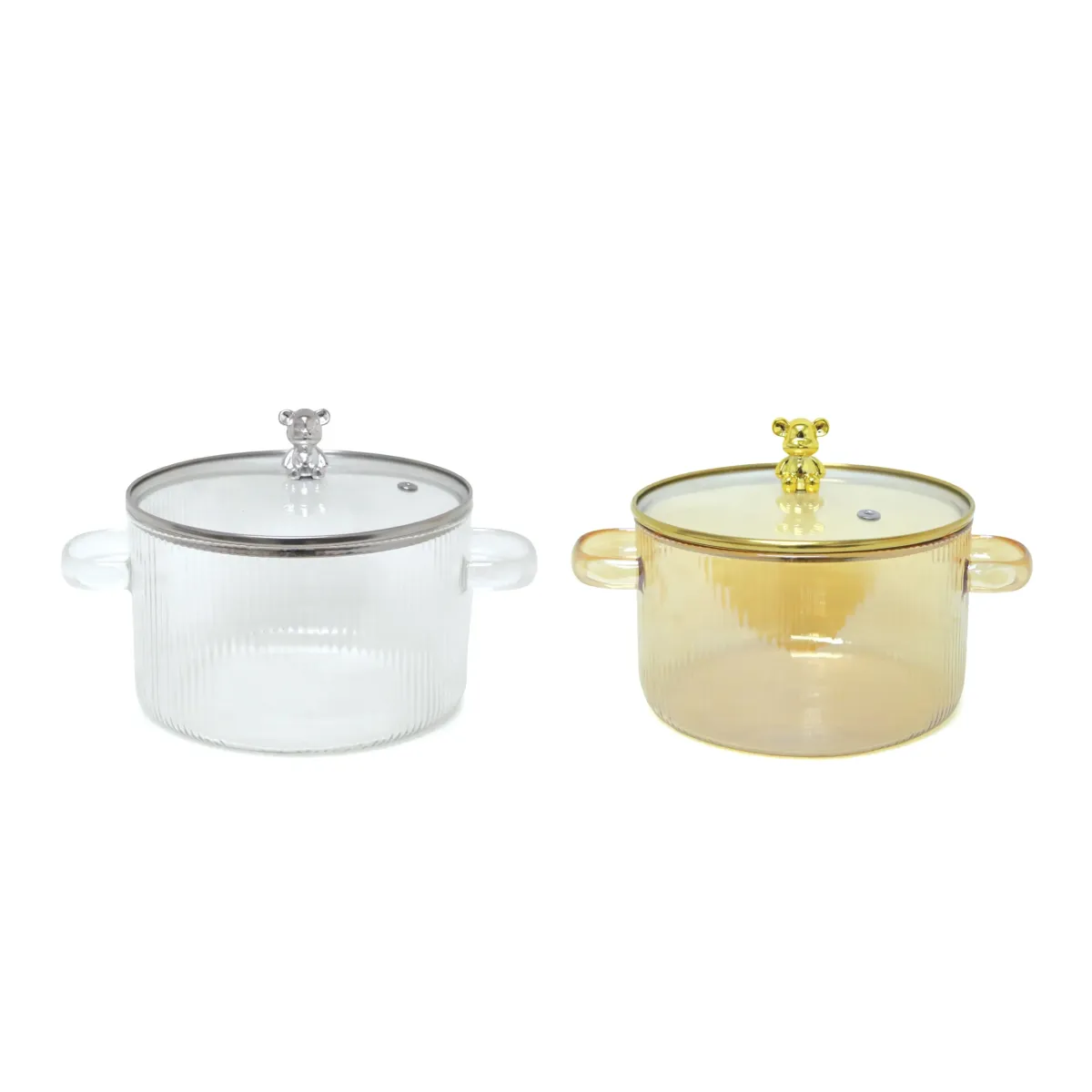 Metallic Bear‑Lid Transparent Glass Pot – Gold/Silver