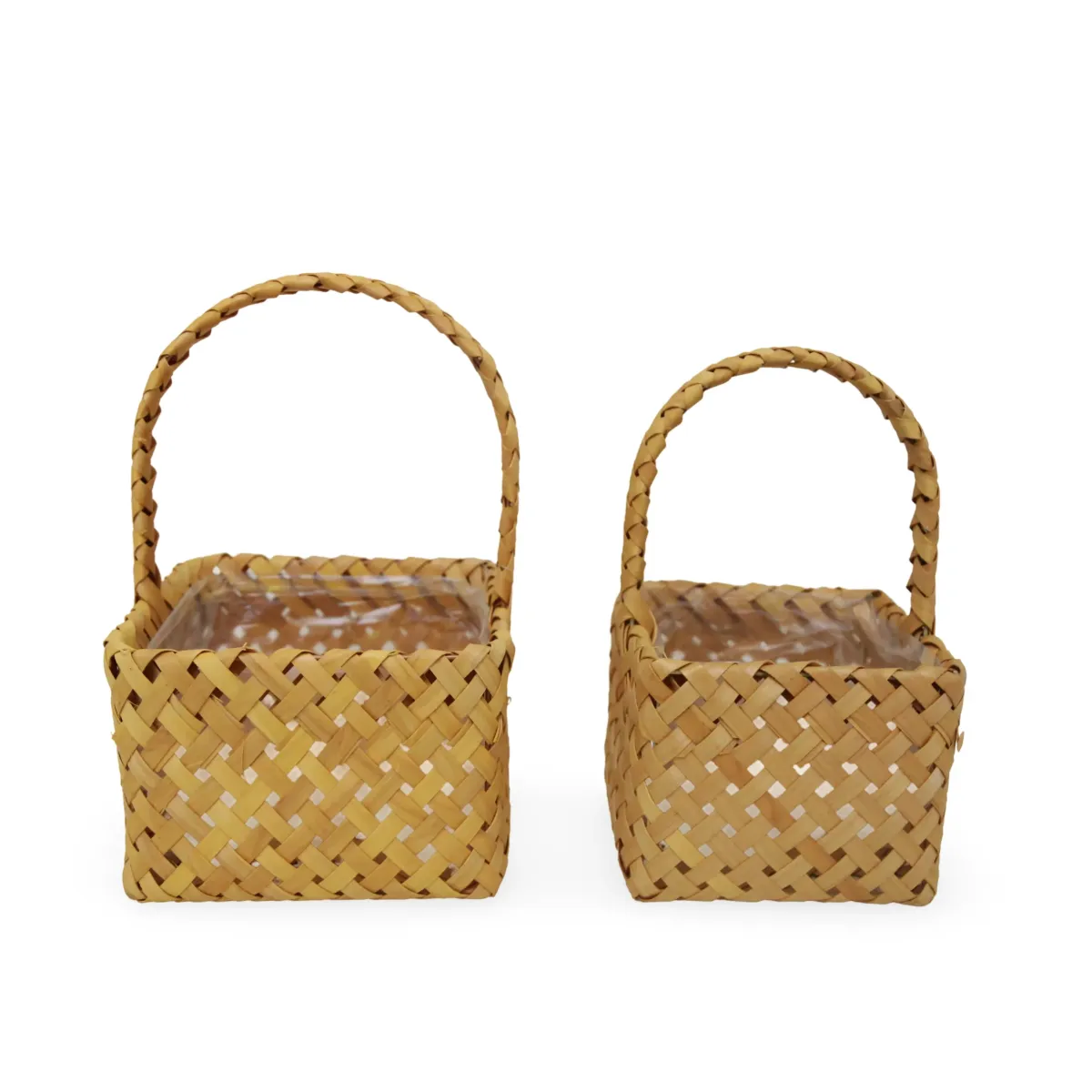 Square Wooden Bamboo Basket With Handle Set