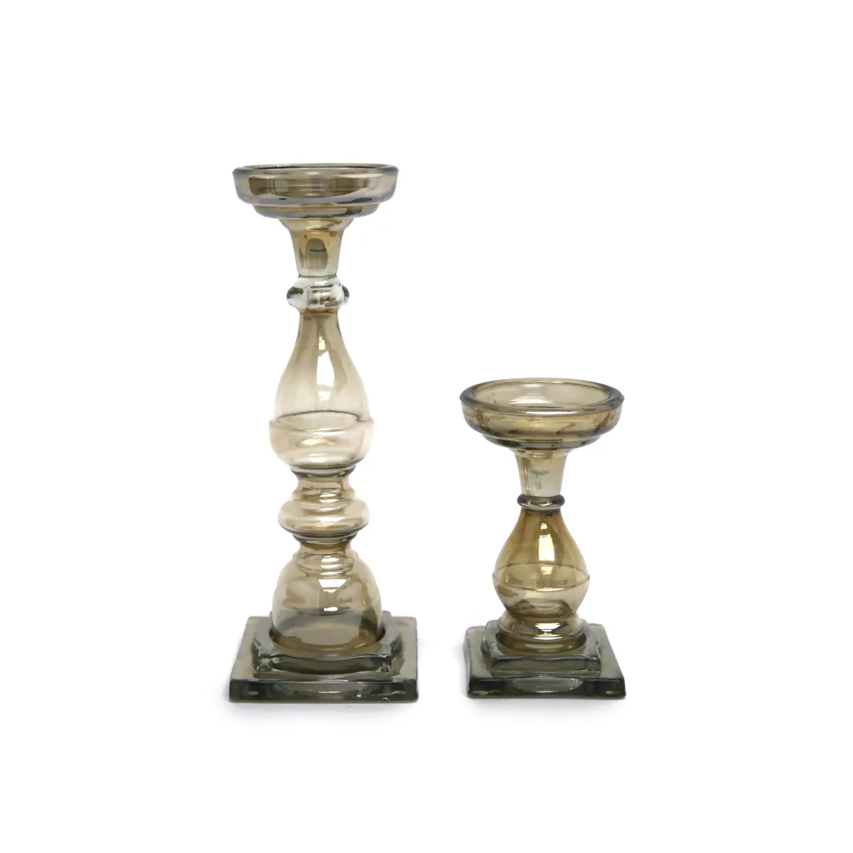Square Base Fumed Glass Candle Holder