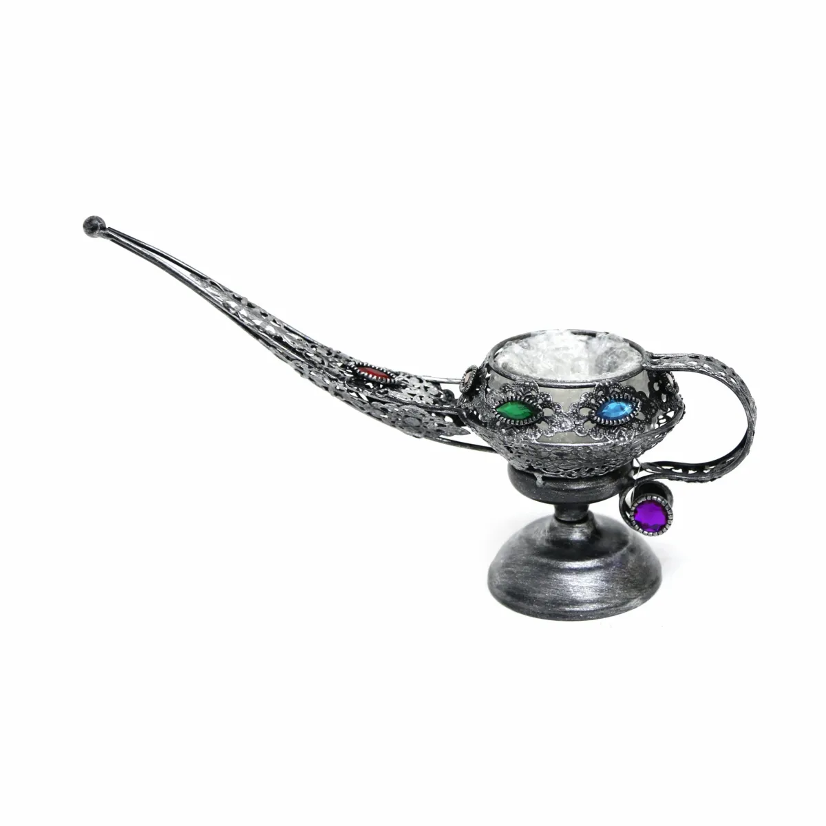 Mystic Elegance: Silver Aladeen Lamp Candle Holder with Beaded Accents for Ramadan
