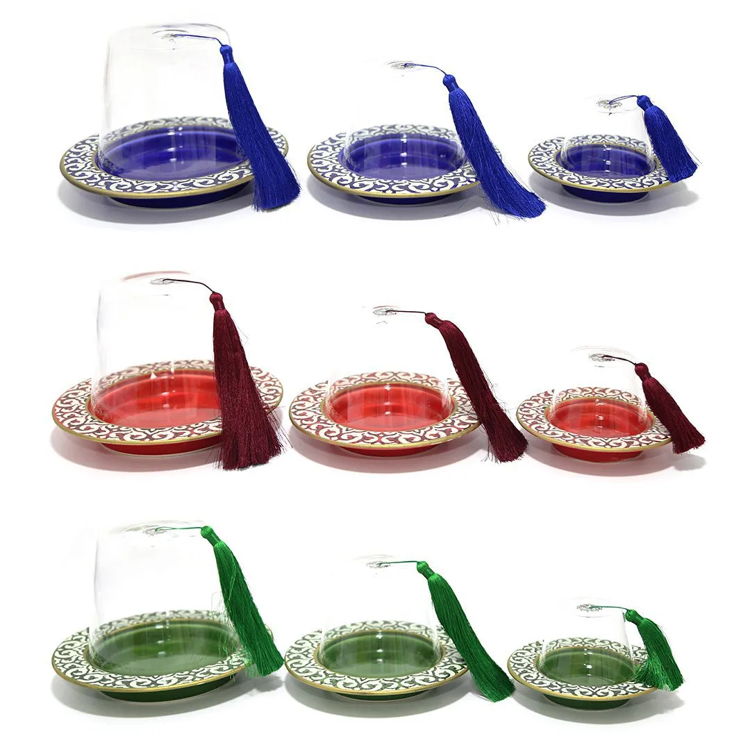 Tarboosh Decal Plates with Clear Covers and Tassels for Elegant Ramadan Decor