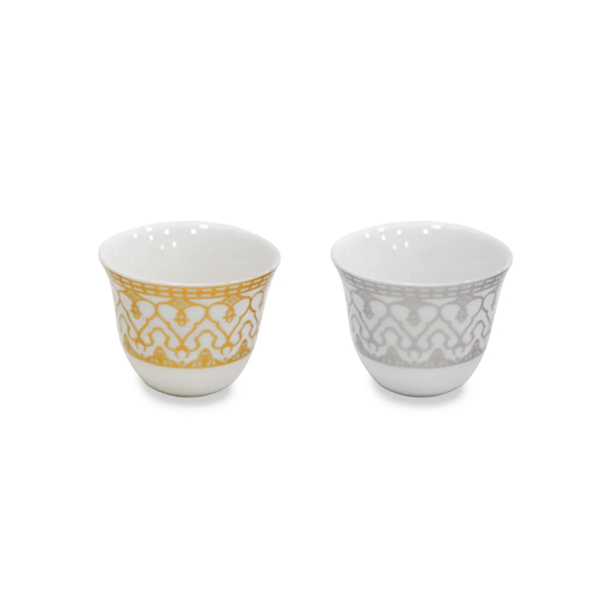 Ramadan Reflections: Decorative White Ceramic Cawa Cups with Traditional Patterns