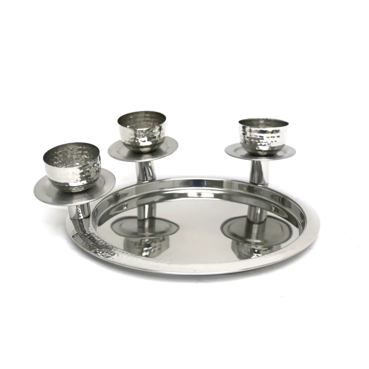Three Nut Bowls On An Alu Hammered Rim Tray