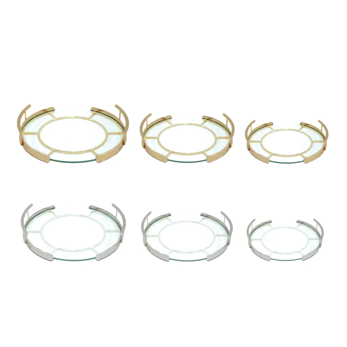 Side Open Round Glass Metal Rim Tray