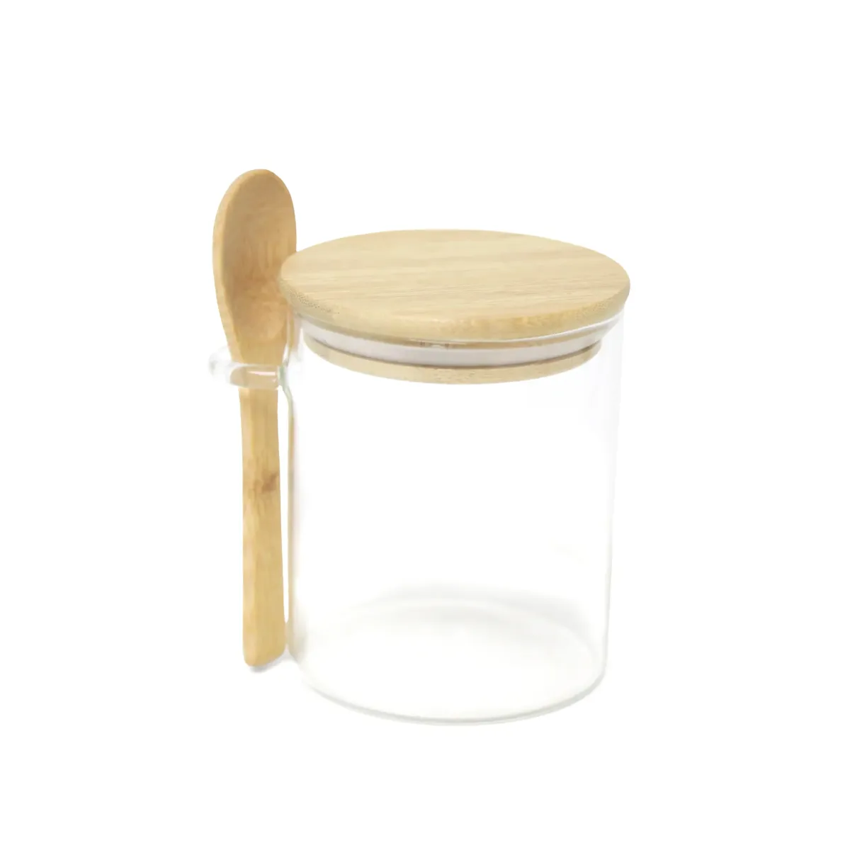 Round Glass Storage Canister w/Wooden Lid & Spoon