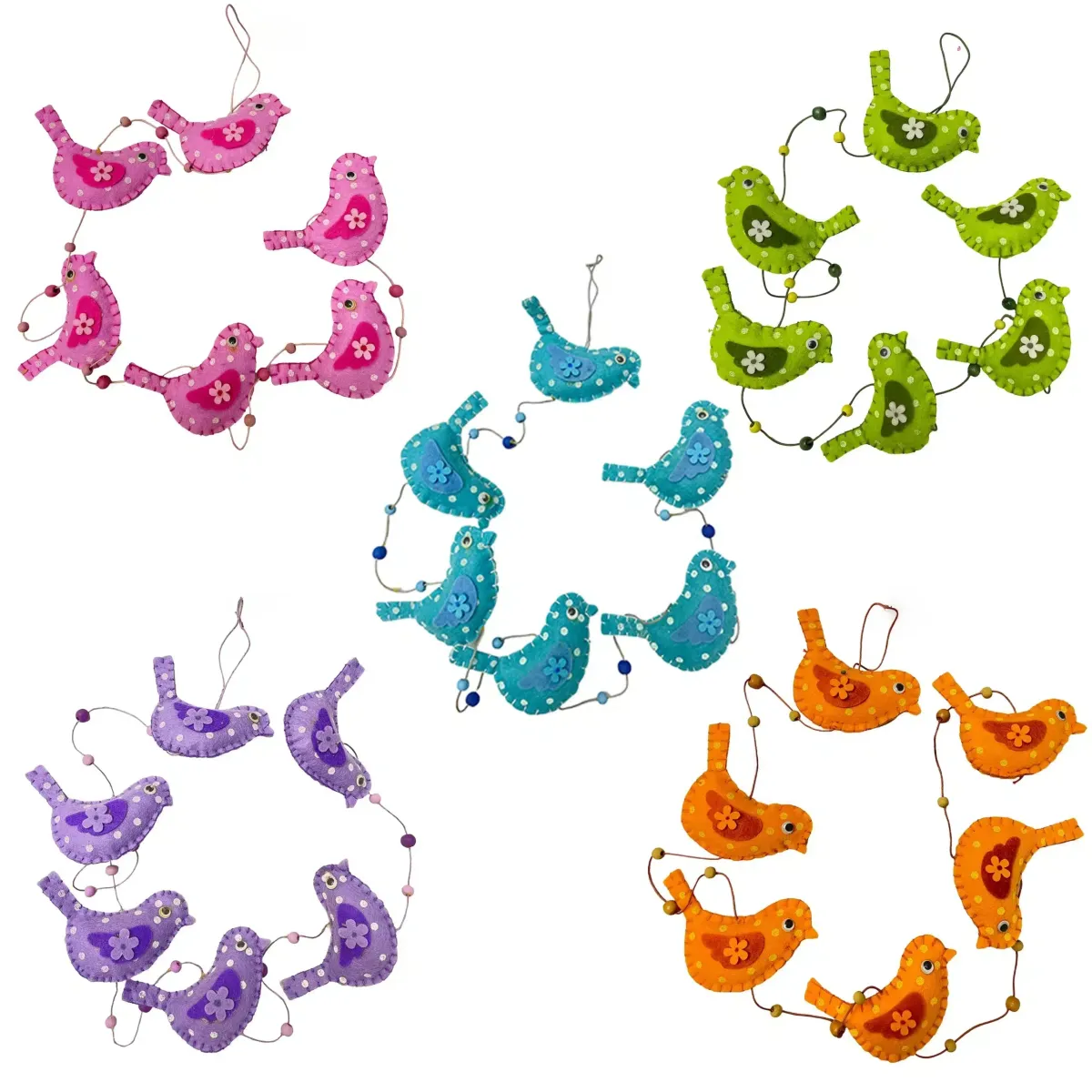Pointed Birds Felt Garland