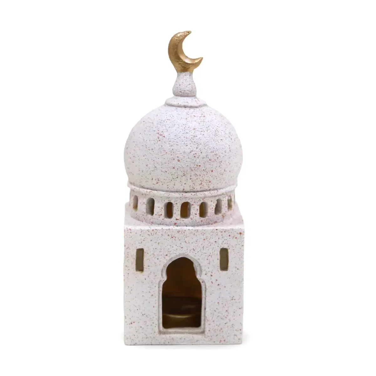 Square Stone Mosque Tower Candle Resin Decoration for Ramadan and Festive Decoratives