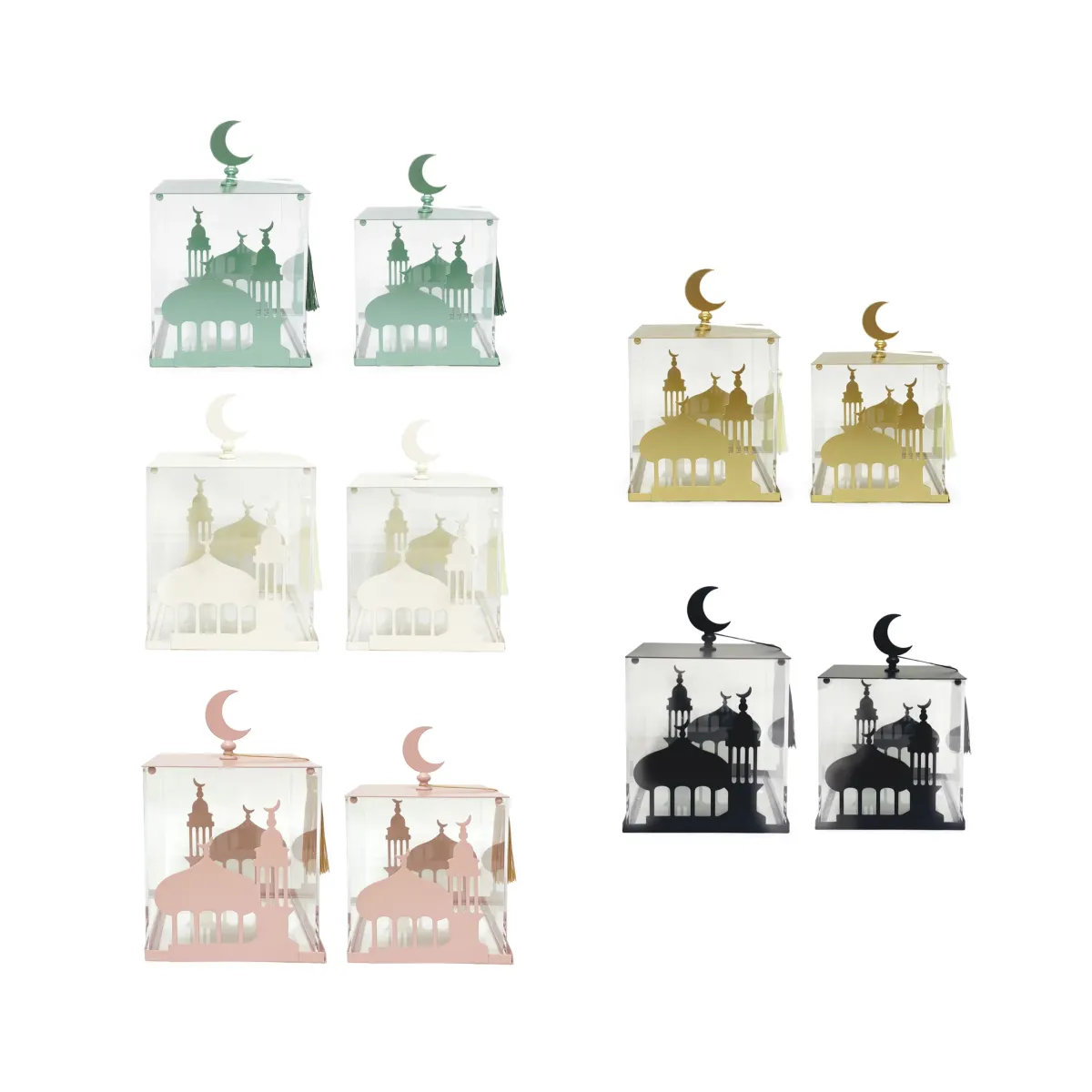 Square Plexi Canister With Metal Mosque & Tassel