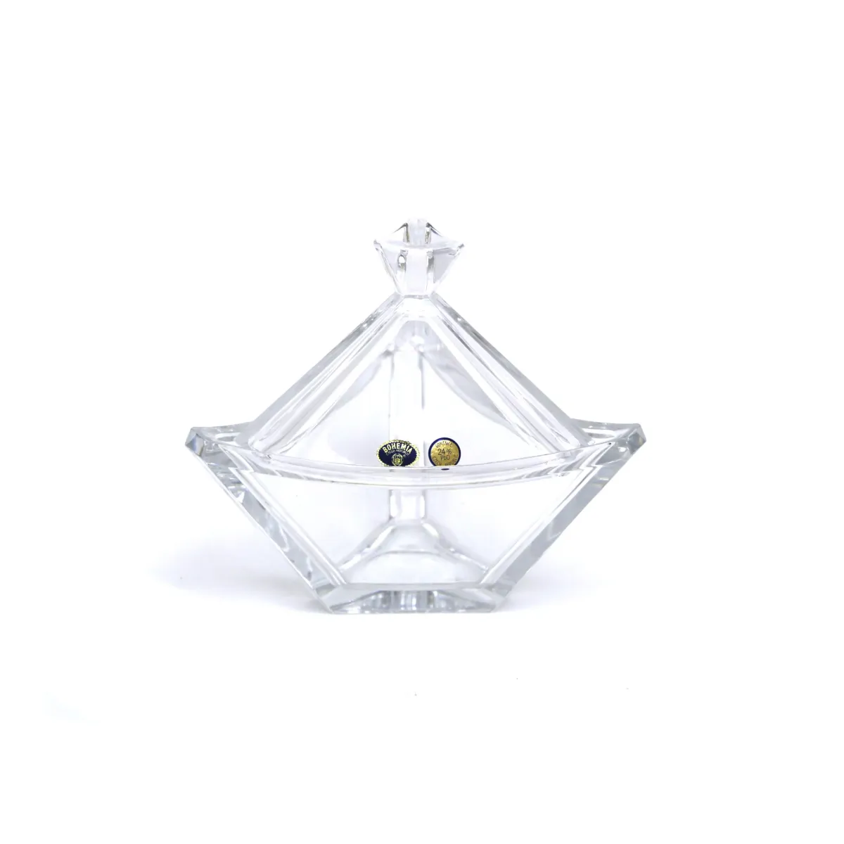 Transparent Crystal Bohemia Large Triangle Bonbonnière – Elegant Cut Glass Box