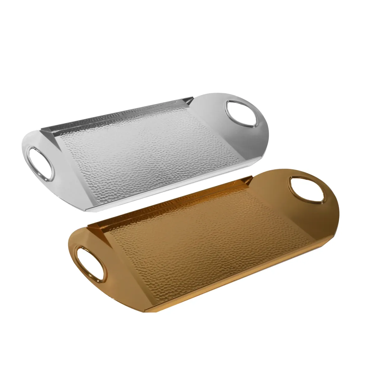 Gilt Hammered Rectangular Tray with Handles