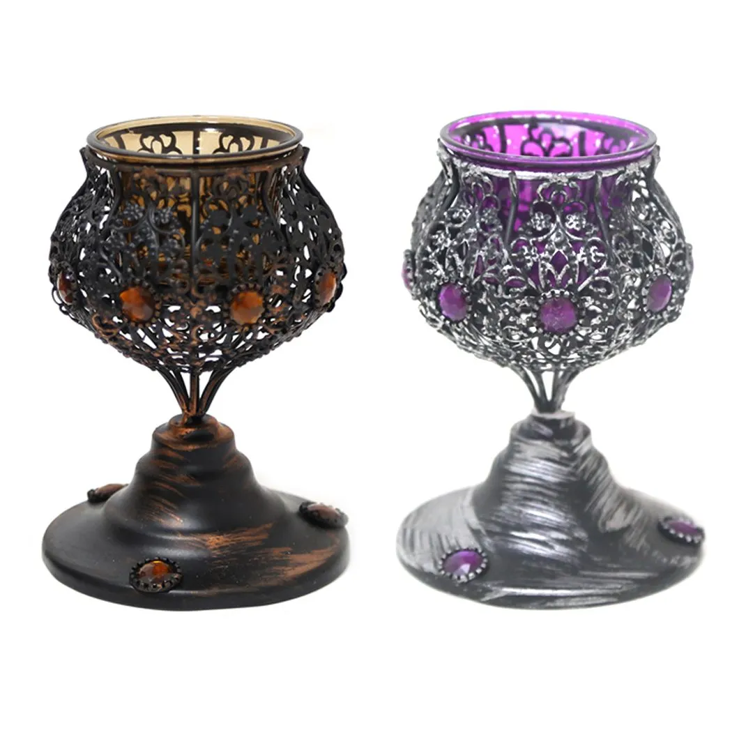 Exquisite Ramadan Metal Cup Shaped Candle Holder with Gem Accents