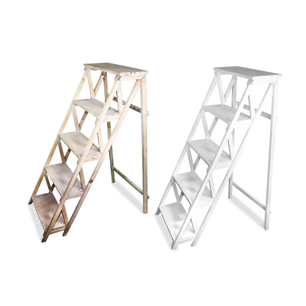 5 Steps Ladder White Wood Stand