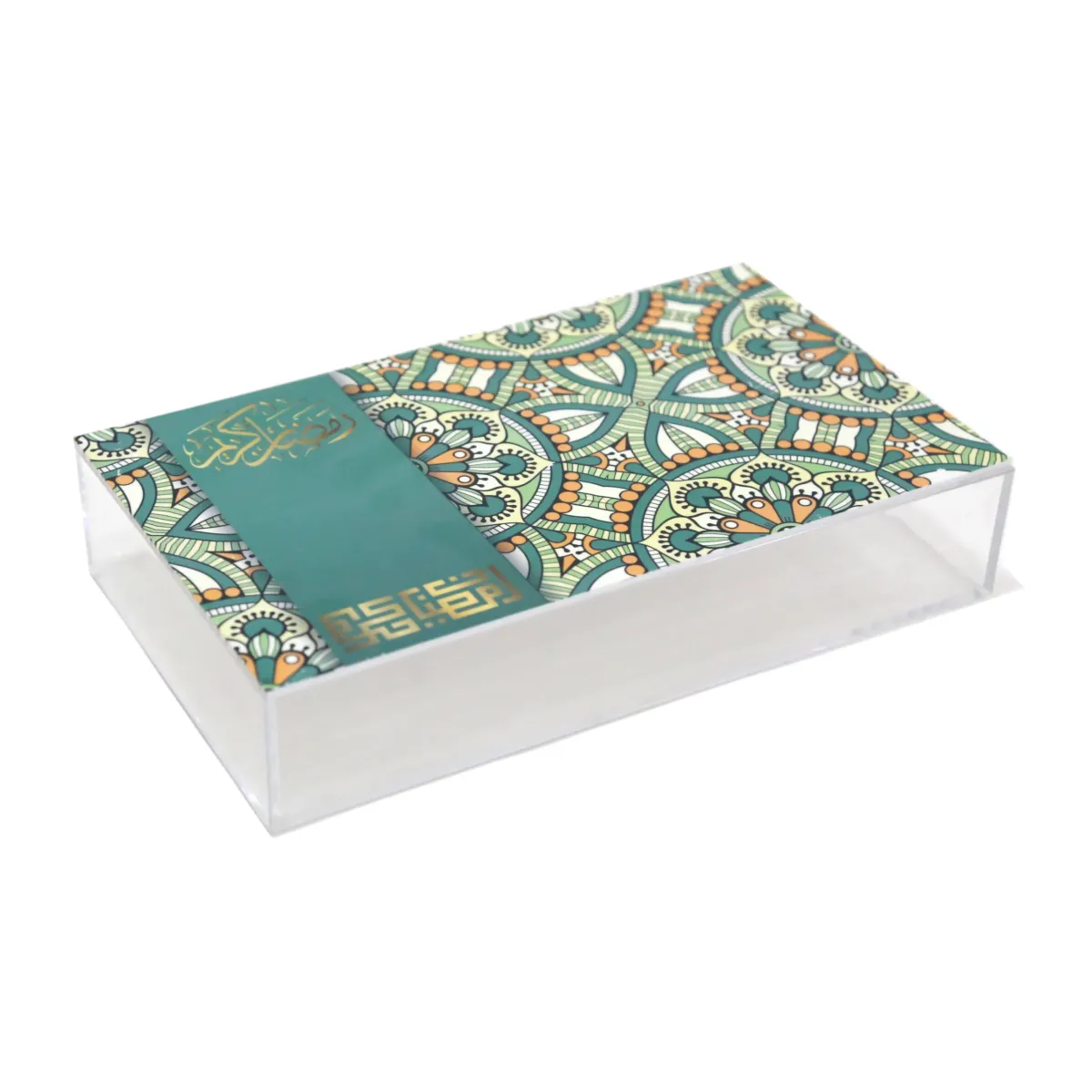 “Ramadan Essence” Green Printed Pattern Rectangle Plexi Box – Unique Decoratives for Ramadan